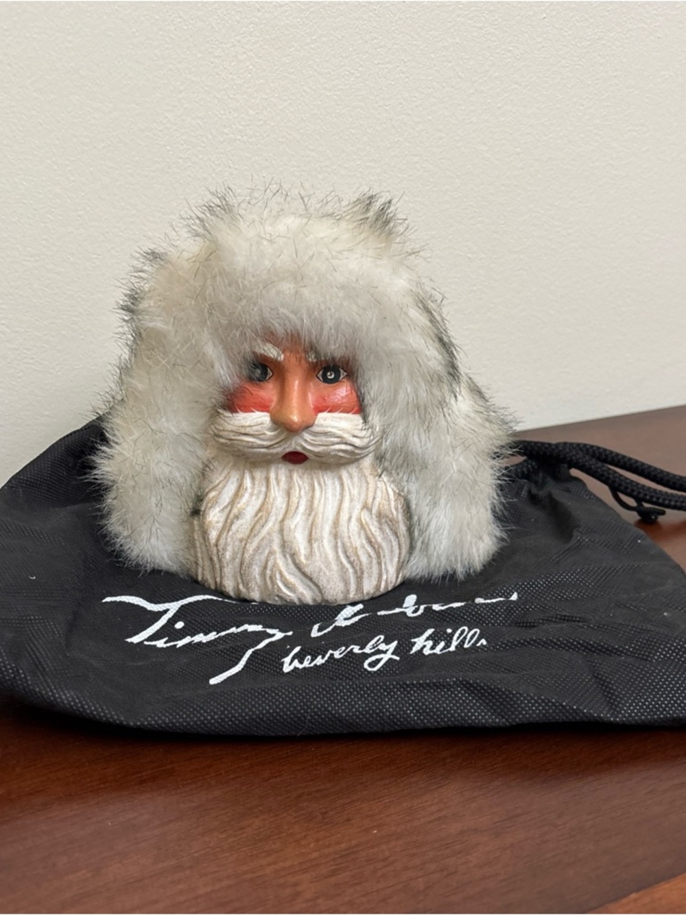 Timmy Woods Beverly Hills Wood Carved Santa Claus Face Purse Christmas Victorian